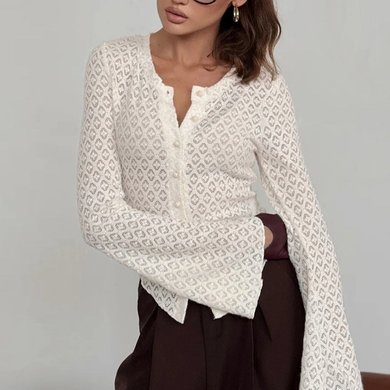 Women's Round-Neck Lace Knitted Cardigan Top