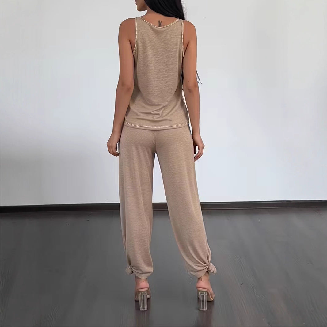 Womens Home Fitness Two-Piece Set Tank Top And Wide-Leg Pants