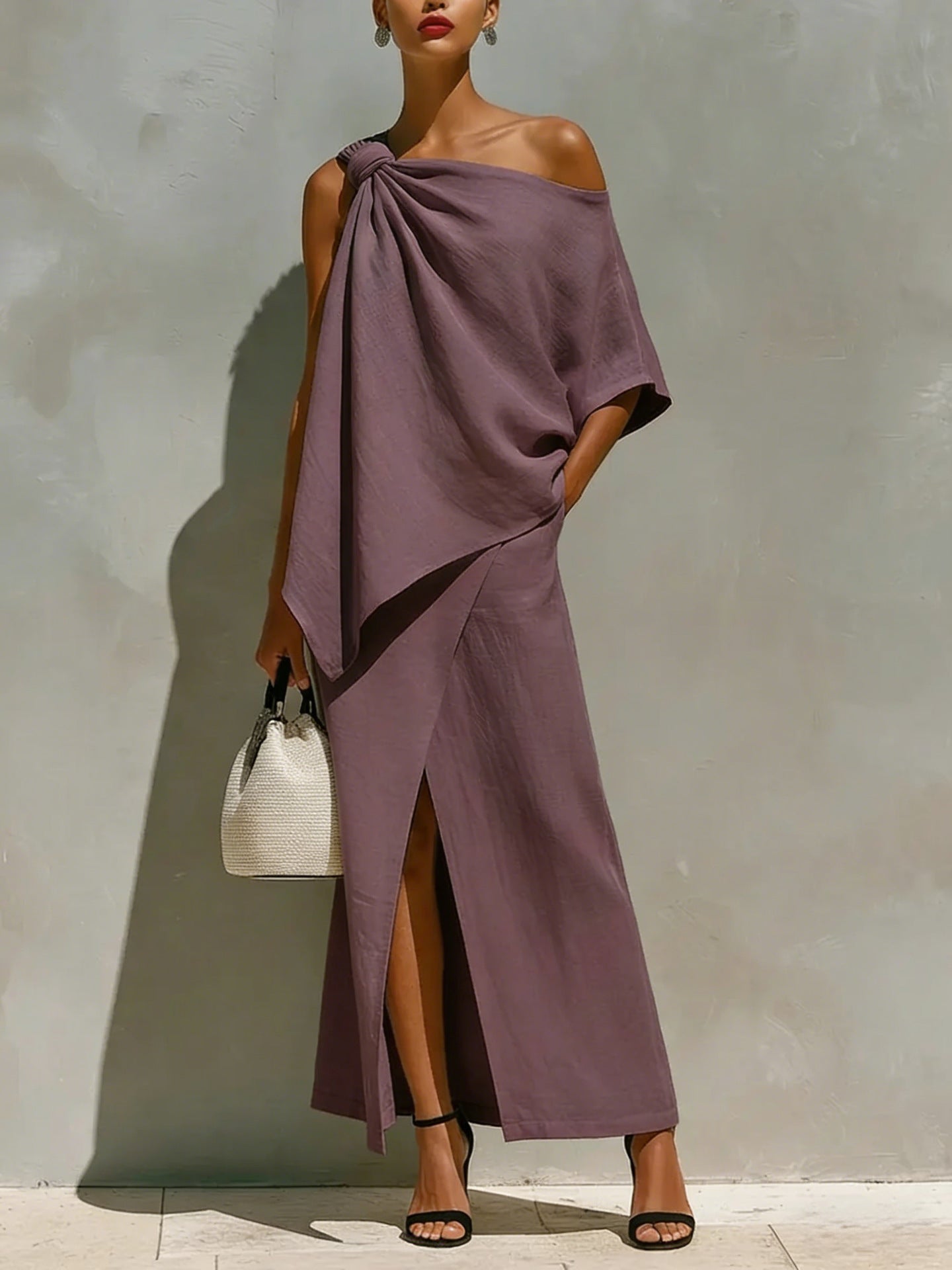 Womens Off-Shoulder Top And Skirt Two-Piece Set